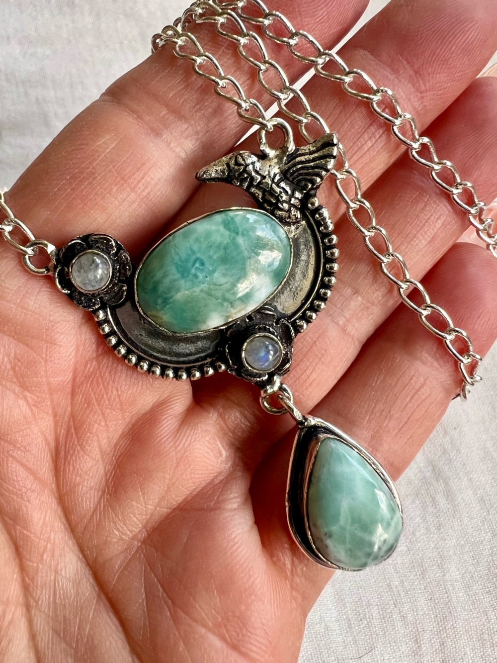 925 Calming Caribbean Larimar Bird Nature Necklace